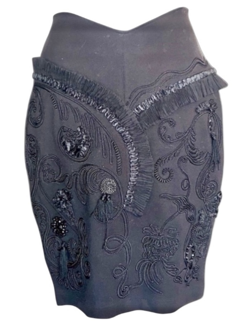 H&M Skirt, women's, 8 EUC, Embellished Black mini,beading & appliques, back zip